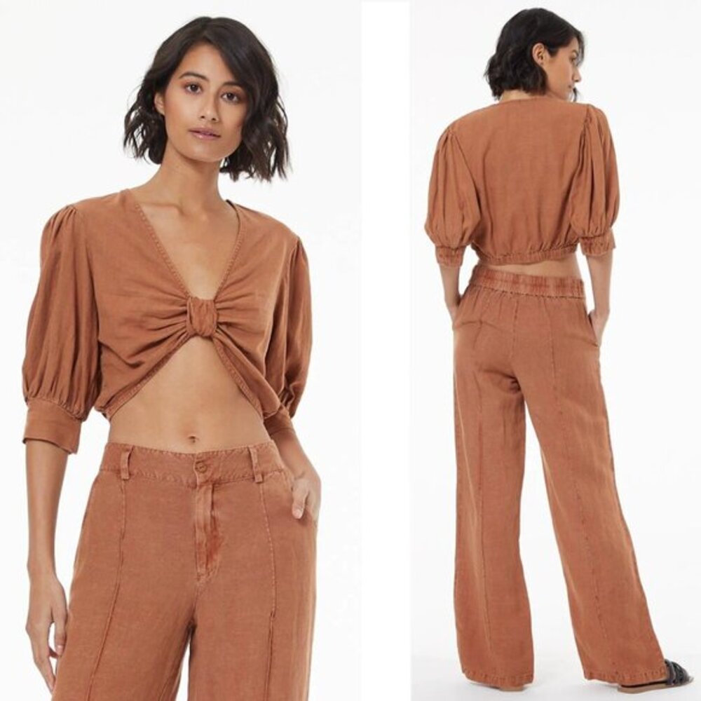 NWT YFB Young Fabulous & Broke Miranda Top Size XS‎ Carmel Pigment Linen Cropped